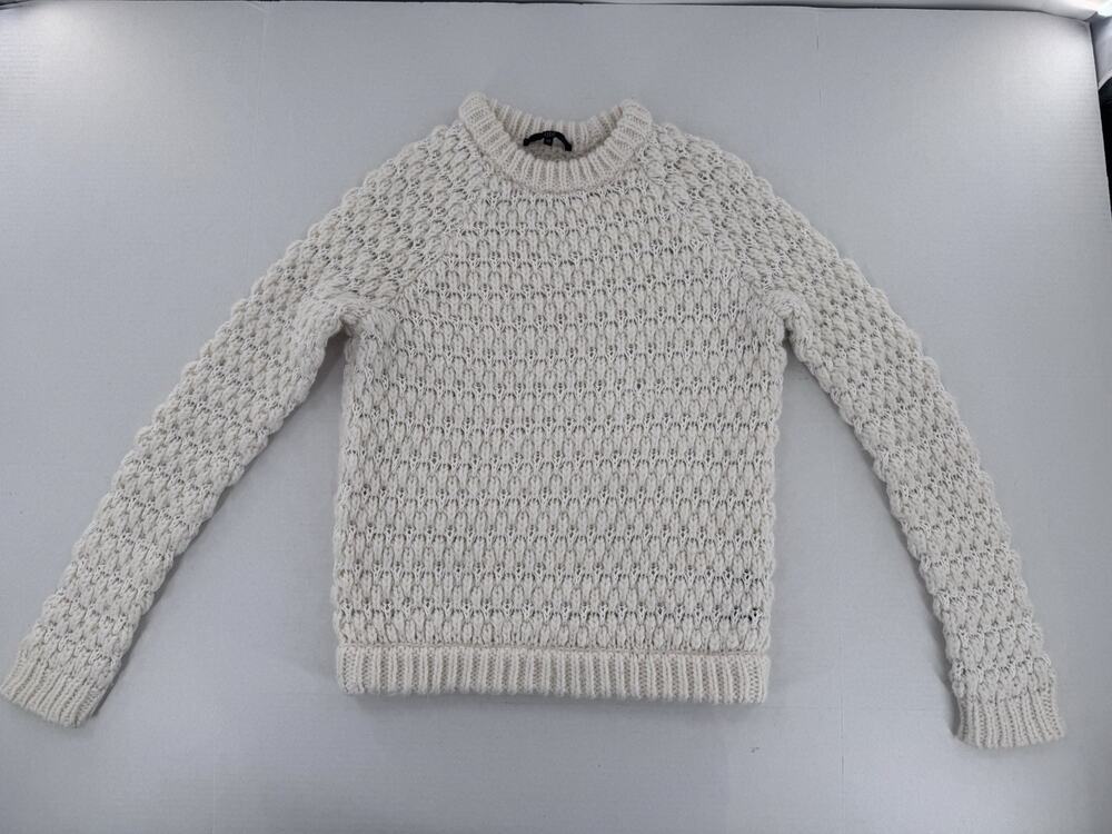 Tibi Sweater Sz XS Wool Mohair Crewneck Chunky Knit Ivory Coquette Minimalist